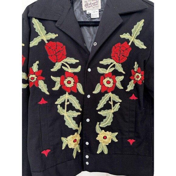 Rockmount Ranch Wear Western Bolero Jacket Black Floral Embroidered Roses XS - Picture 4 of 13